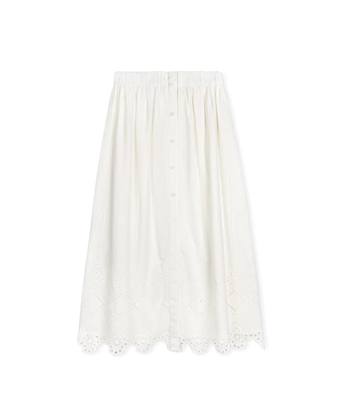 Linen Eyelet Stitch Detailed Midi Skirt