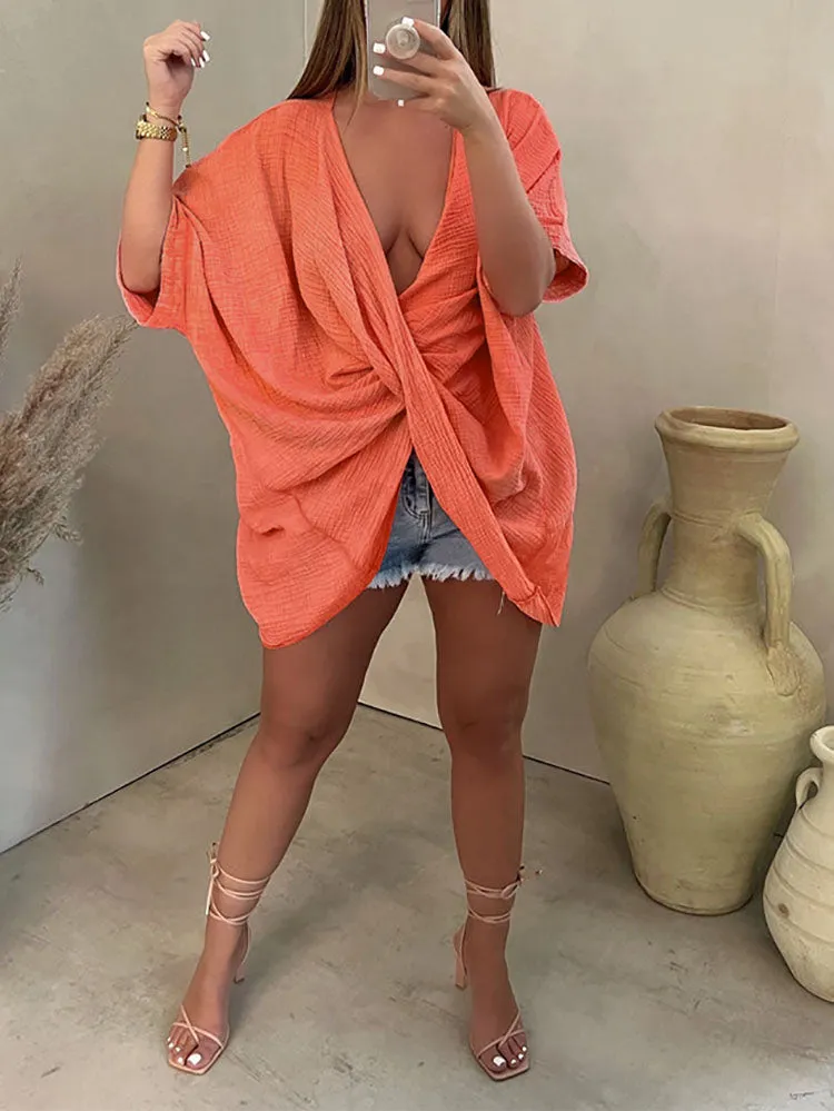 Loose Twist V-Neck Top