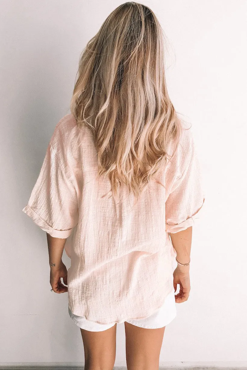 Loose V Neck Button Short Sleeve Shirt