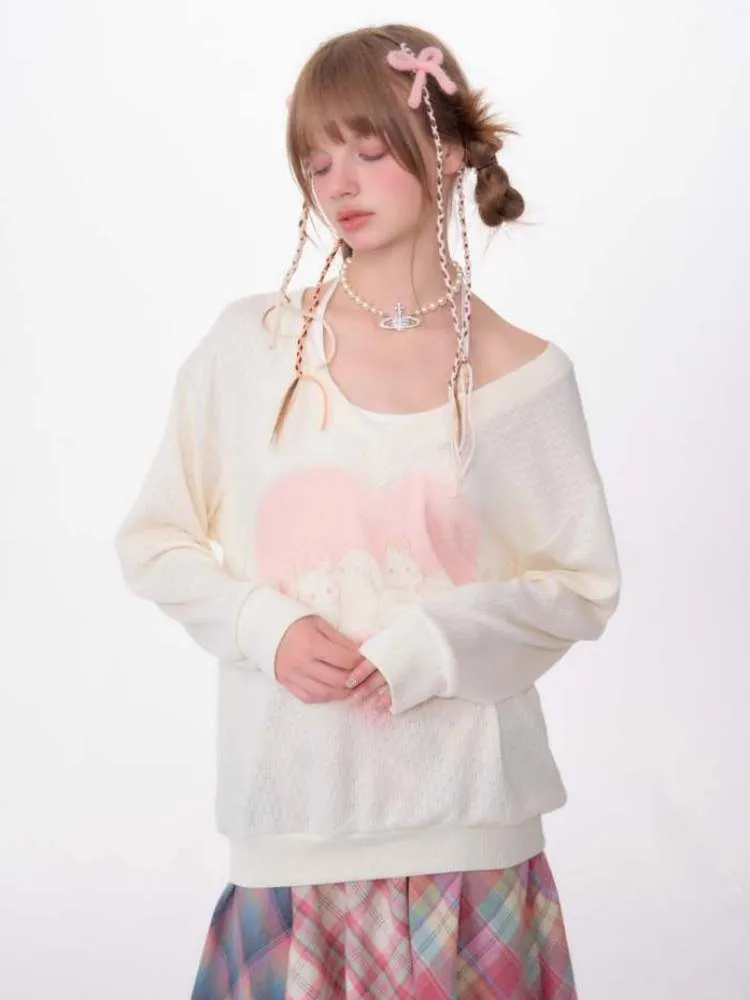 Love Bunny Print V-Neck Knit【s0000007141】