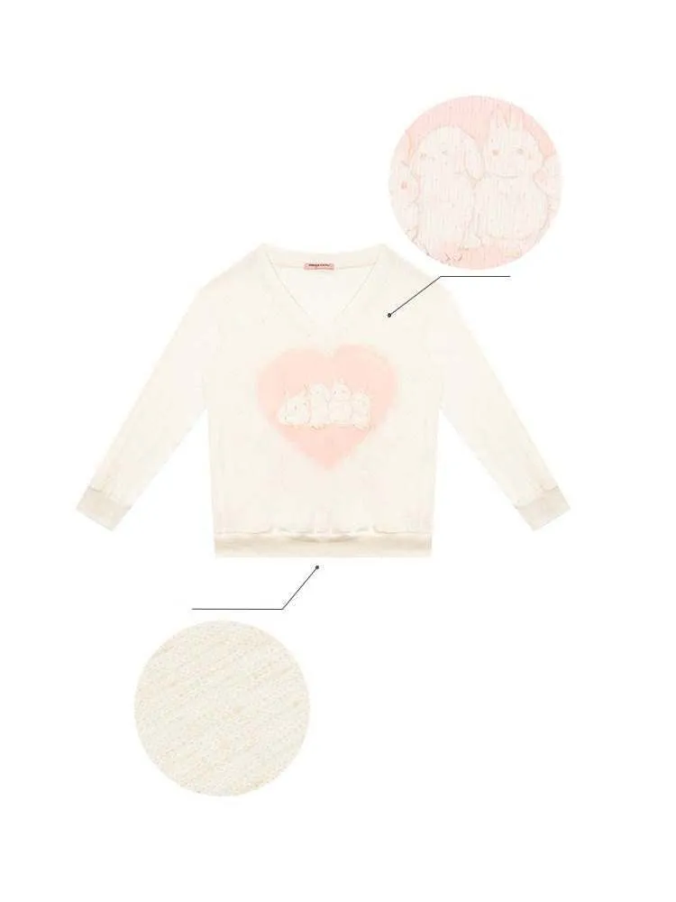 Love Bunny Print V-Neck Knit【s0000007141】