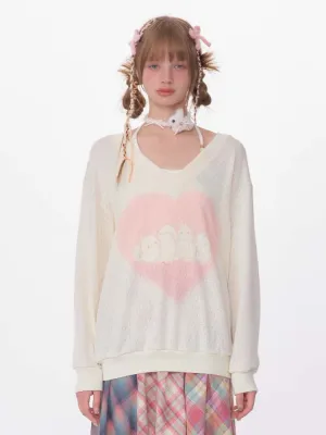 Love Bunny Print V-Neck Knit【s0000007141】