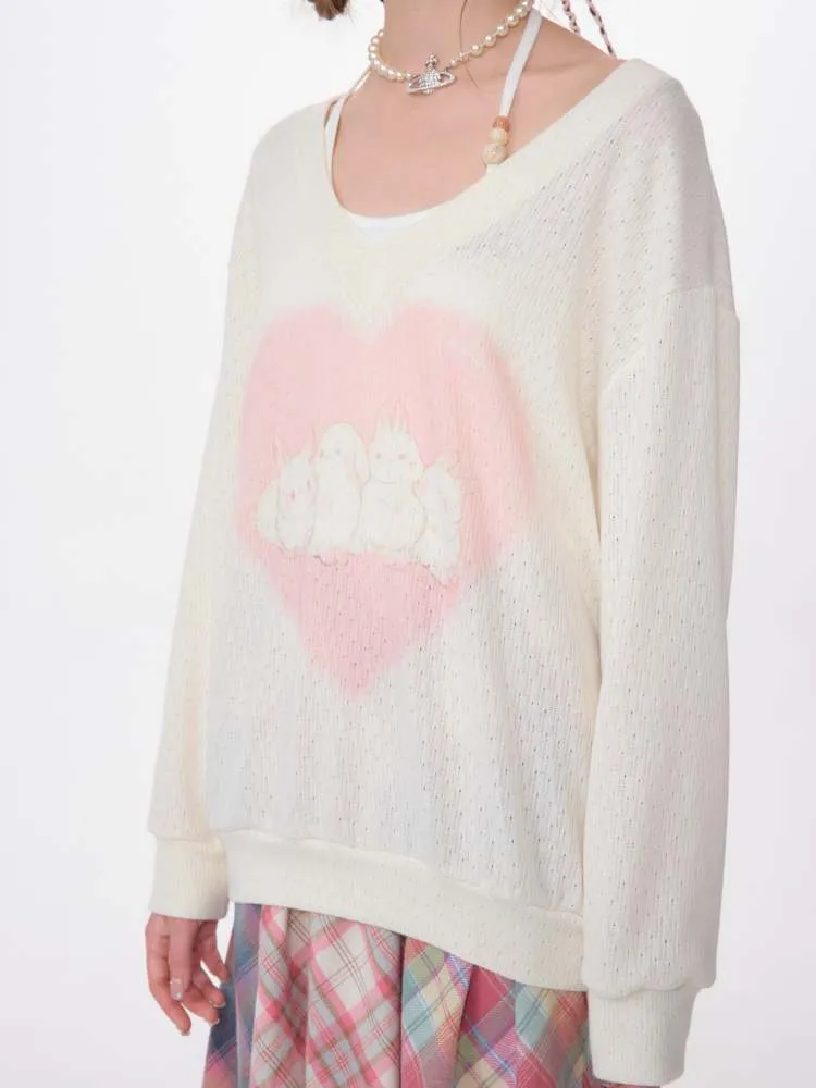 Love Bunny Print V-Neck Knit【s0000007141】
