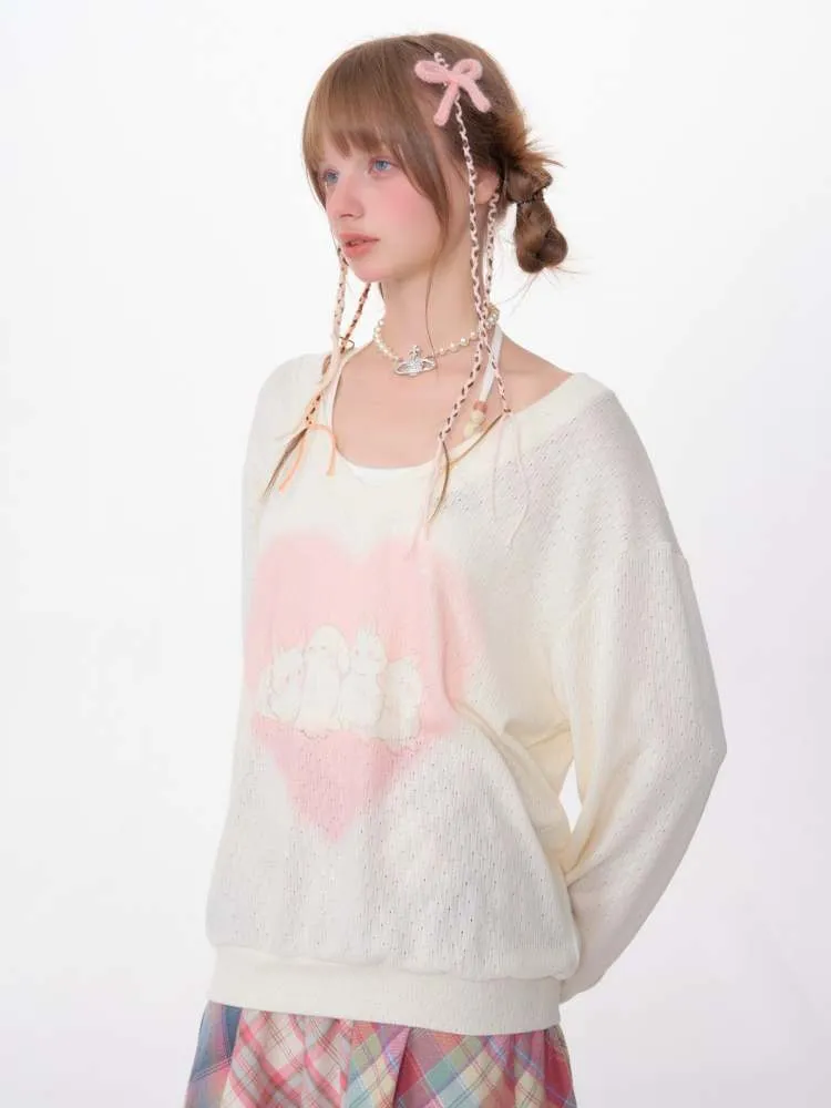Love Bunny Print V-Neck Knit【s0000007141】
