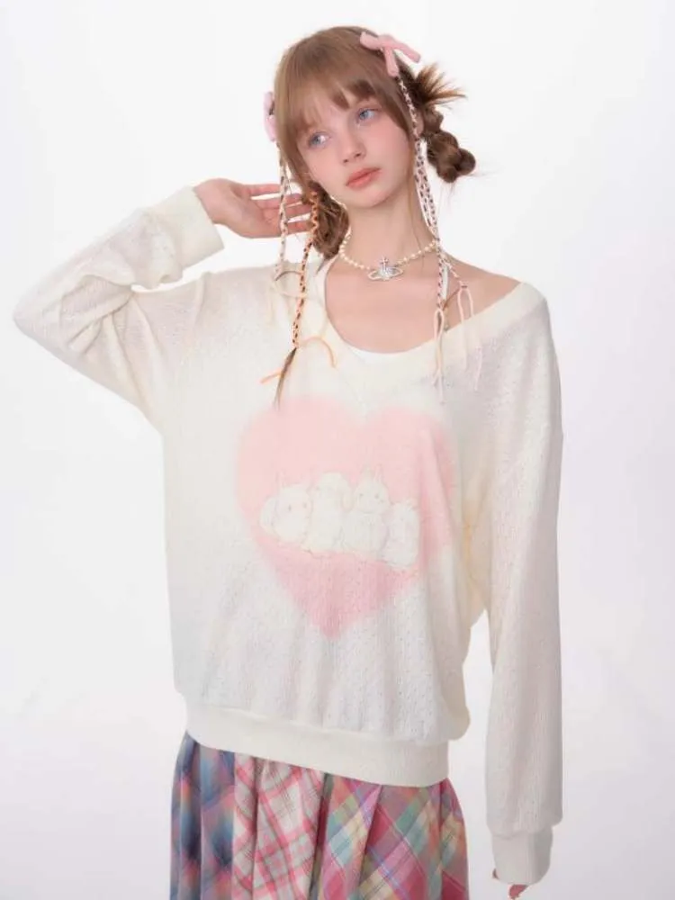 Love Bunny Print V-Neck Knit【s0000007141】