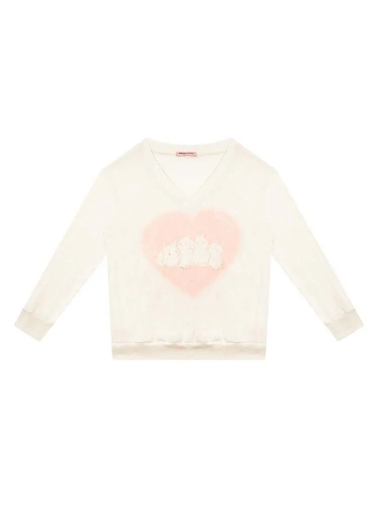 Love Bunny Print V-Neck Knit【s0000007141】