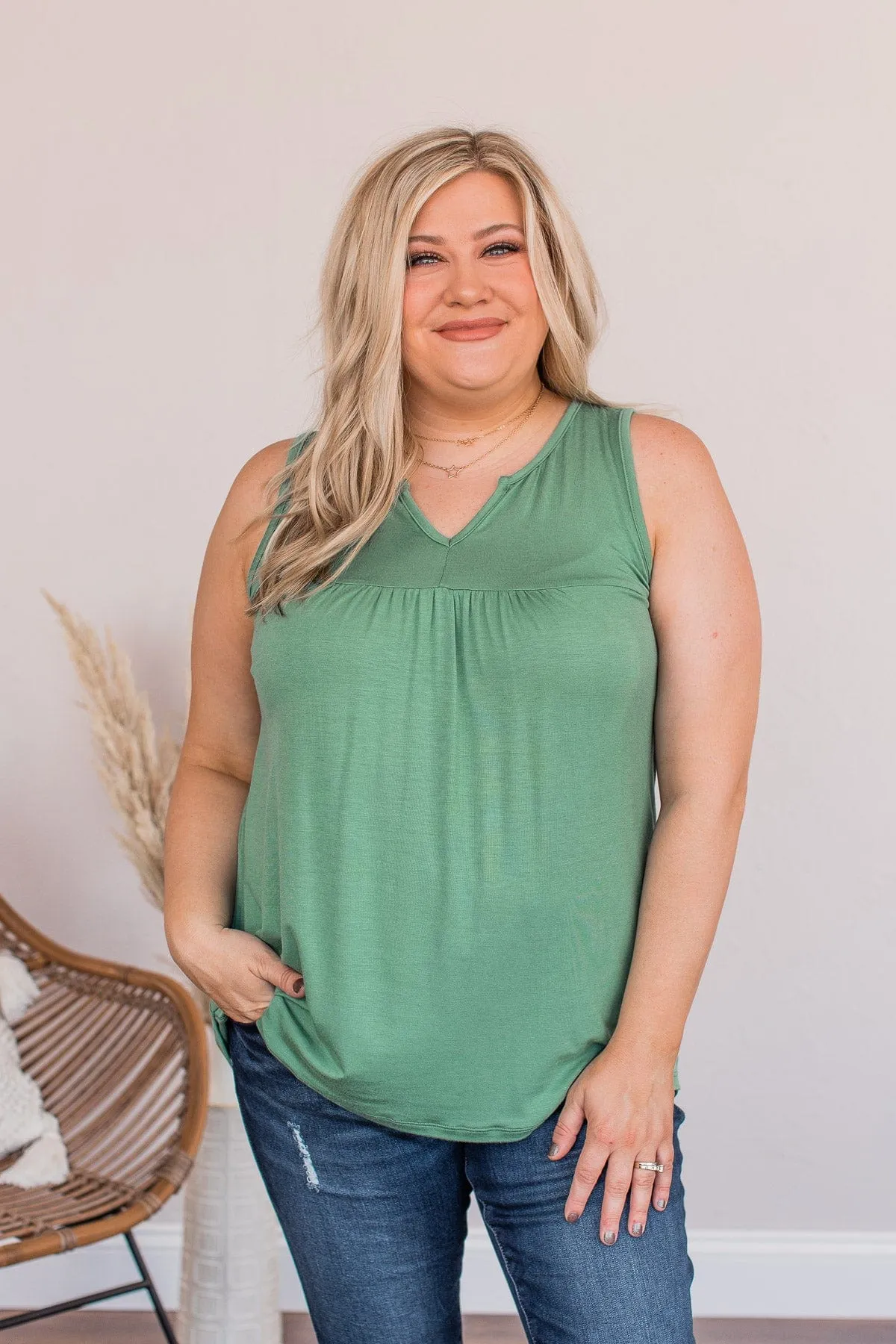 Love Is On My Side V-Neck Tank- Green