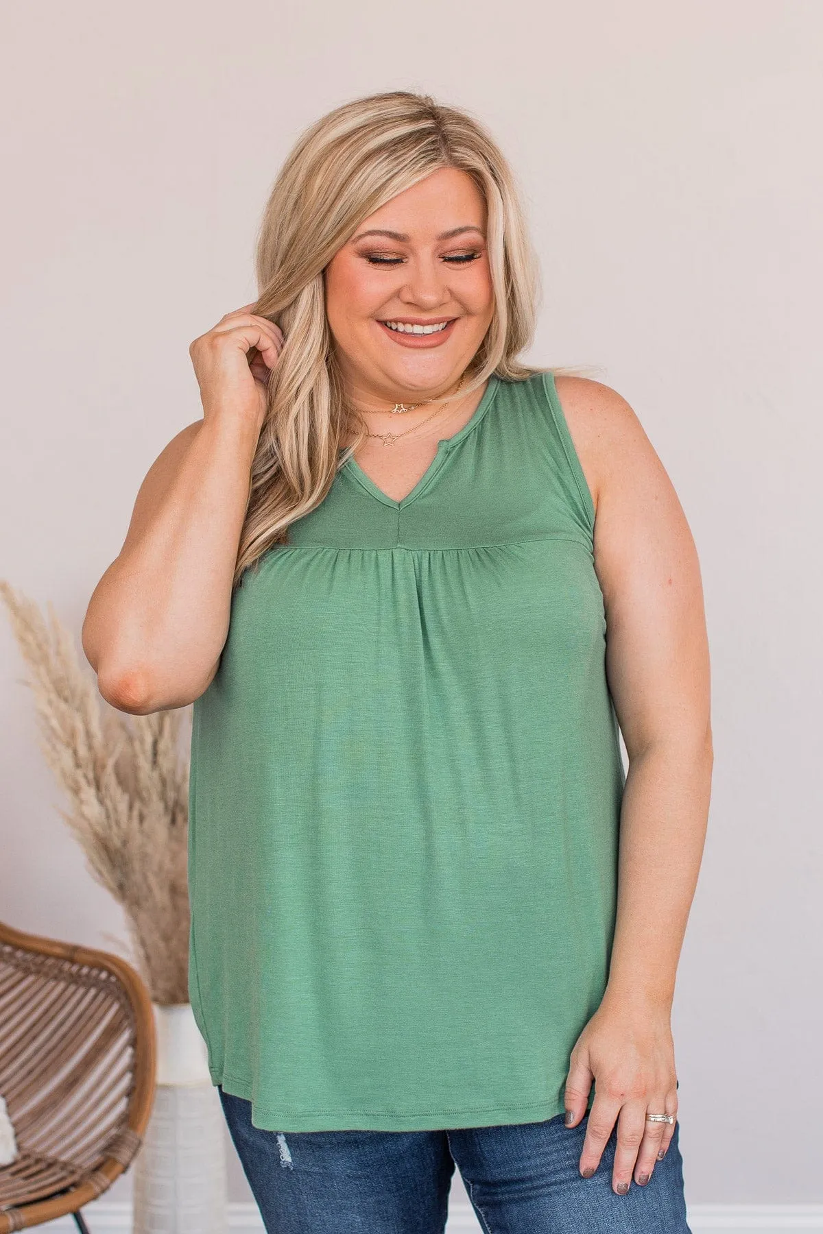 Love Is On My Side V-Neck Tank- Green