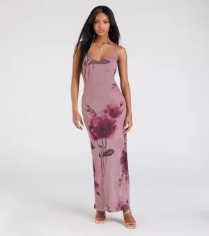 Love Language Floral Print Mesh Maxi Dress