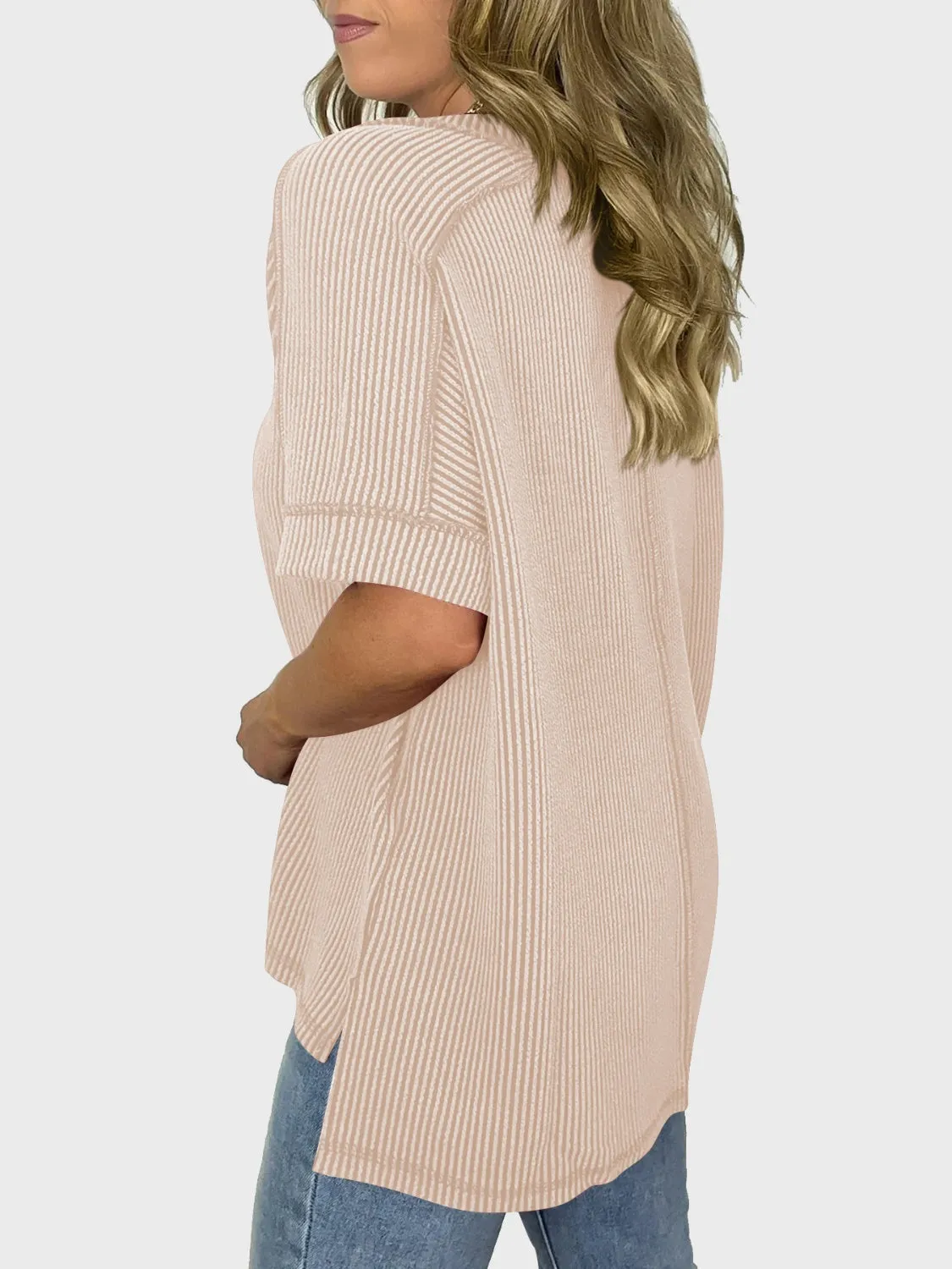Lovelet Texture V-Neck Half Sleeve Top (5 Colors)