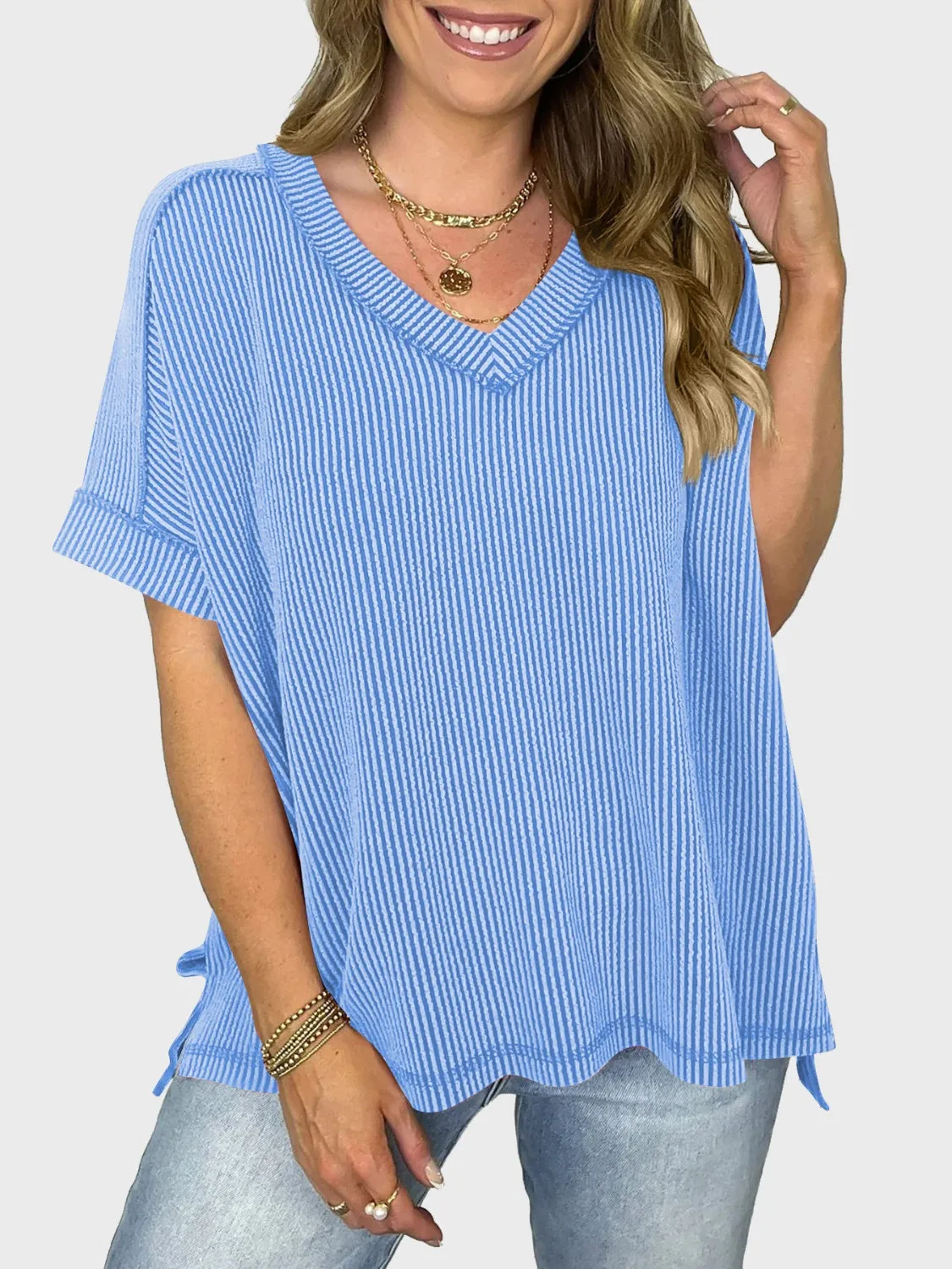 Lovelet Texture V-Neck Half Sleeve Top (5 Colors)
