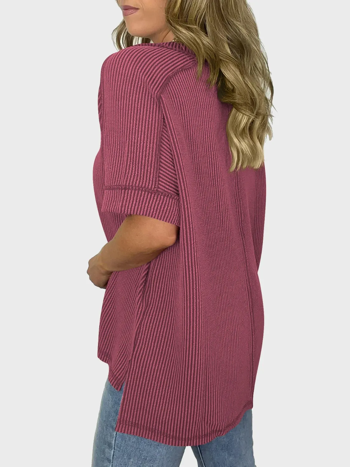 Lovelet Texture V-Neck Half Sleeve Top (5 Colors)