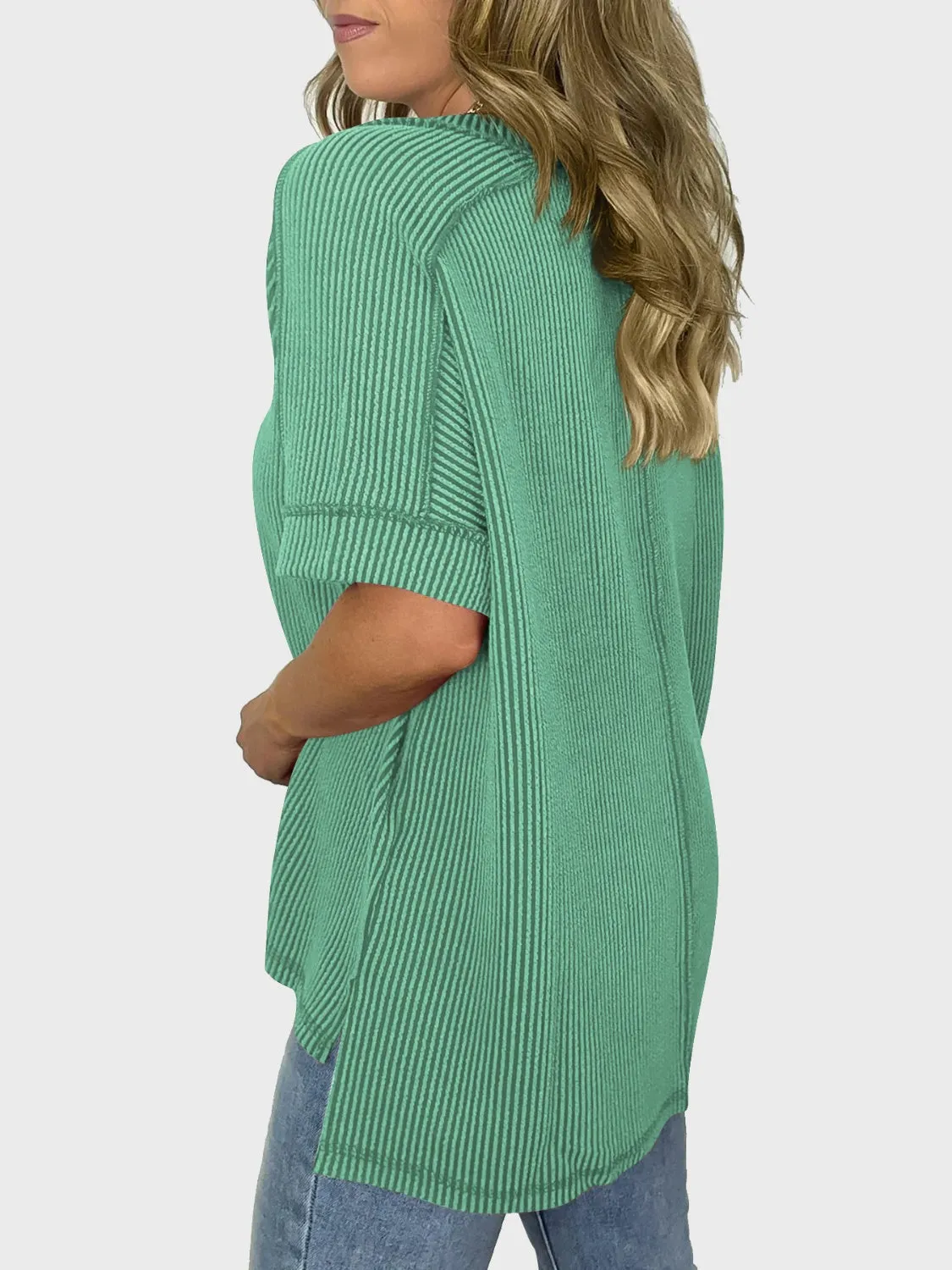 Lovelet Texture V-Neck Half Sleeve Top (5 Colors)