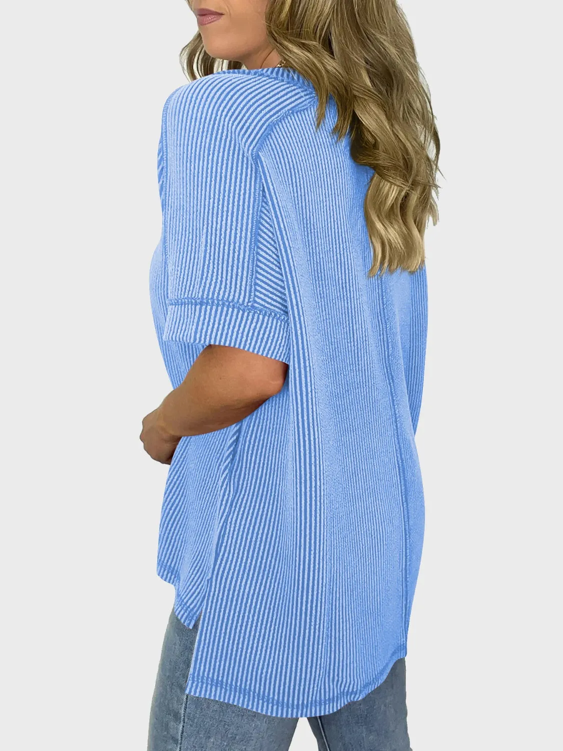 Lovelet Texture V-Neck Half Sleeve Top (5 Colors)