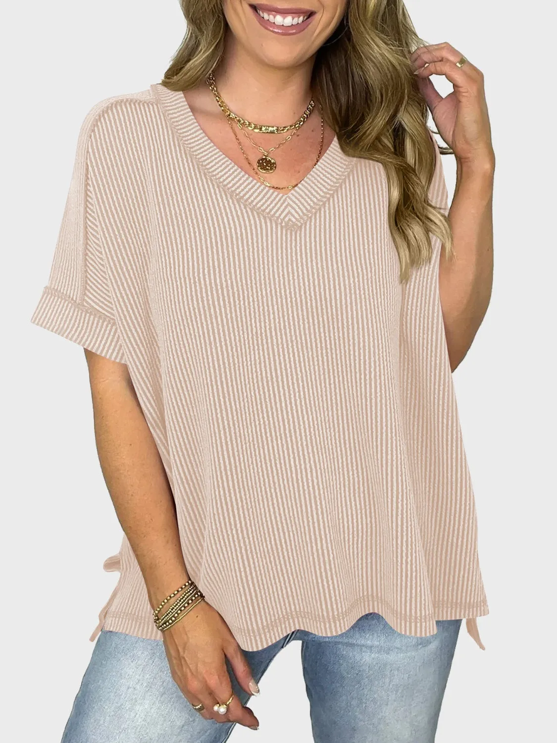 Lovelet Texture V-Neck Half Sleeve Top (5 Colors)