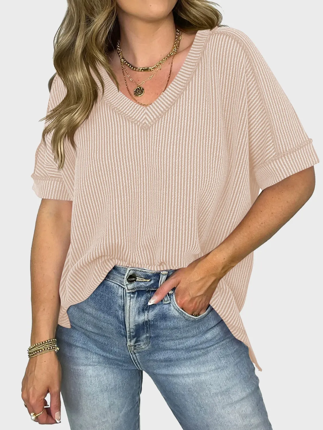Lovelet Texture V-Neck Half Sleeve Top (5 Colors)