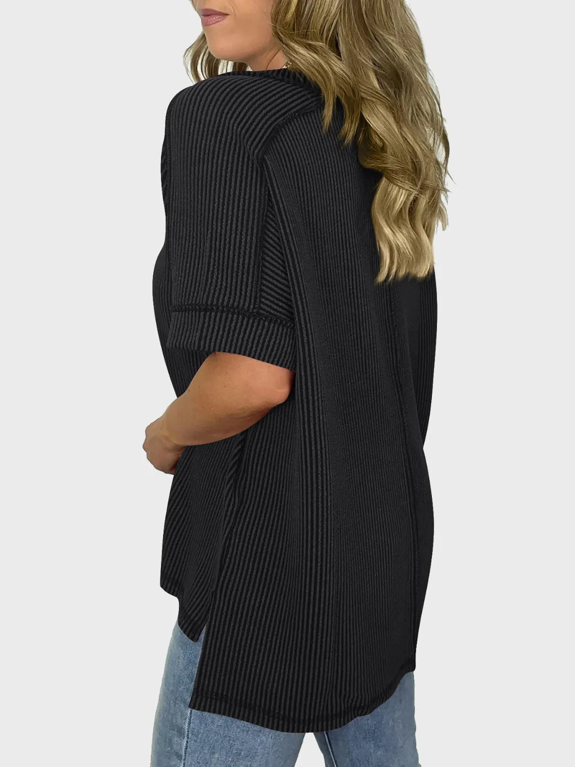 Lovelet Texture V-Neck Half Sleeve Top (5 Colors)