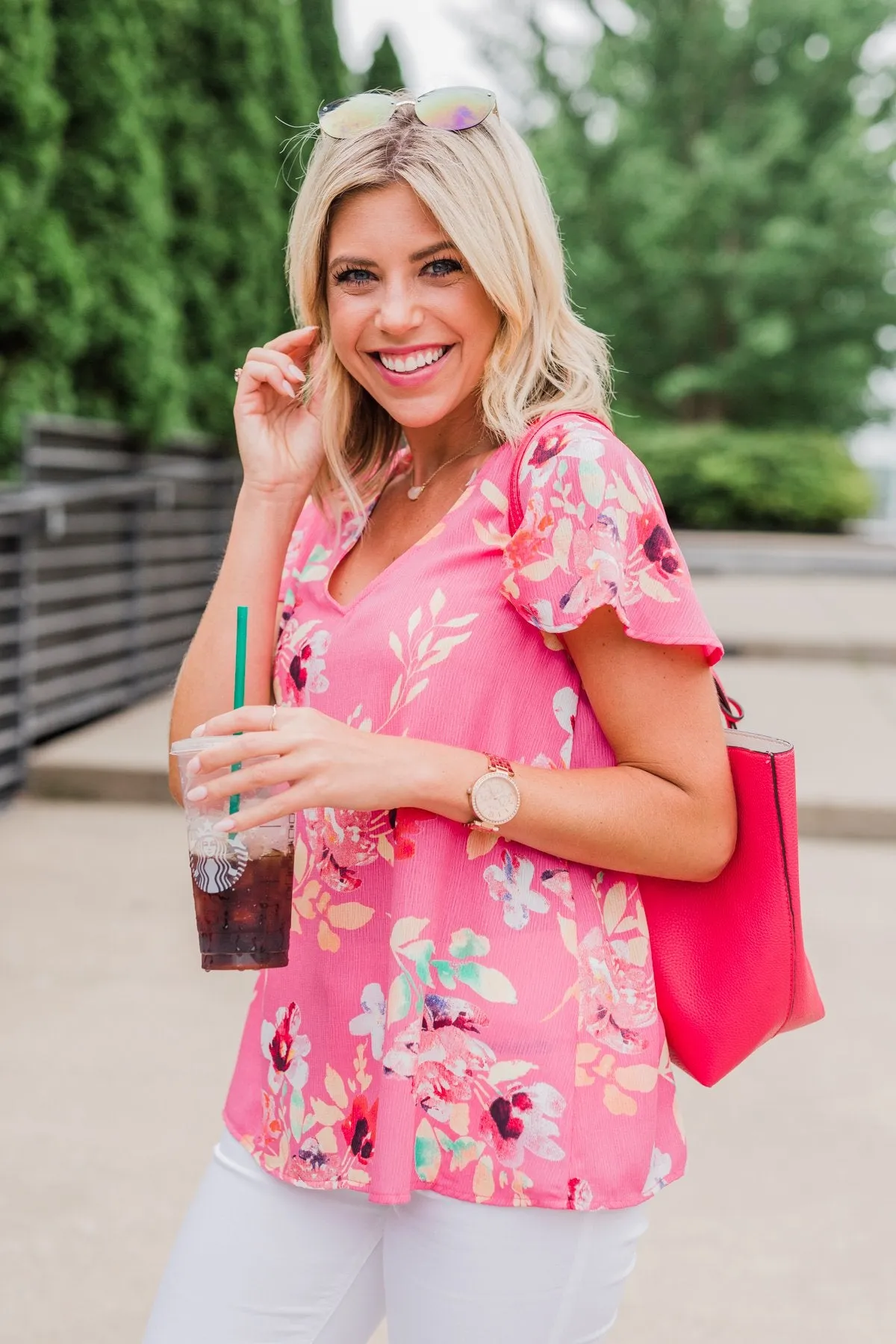 Lovely Lady Floral Short Sleeve Top- Pink