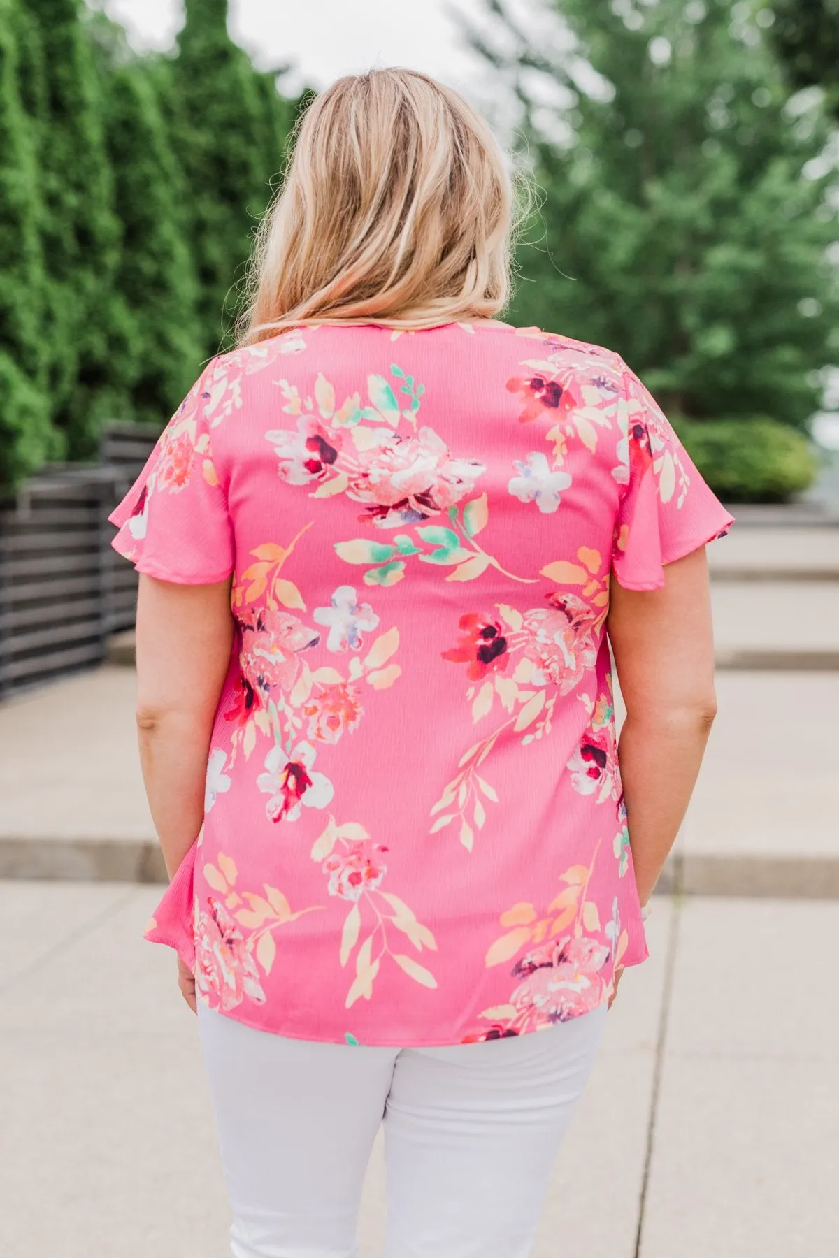 Lovely Lady Floral Short Sleeve Top- Pink