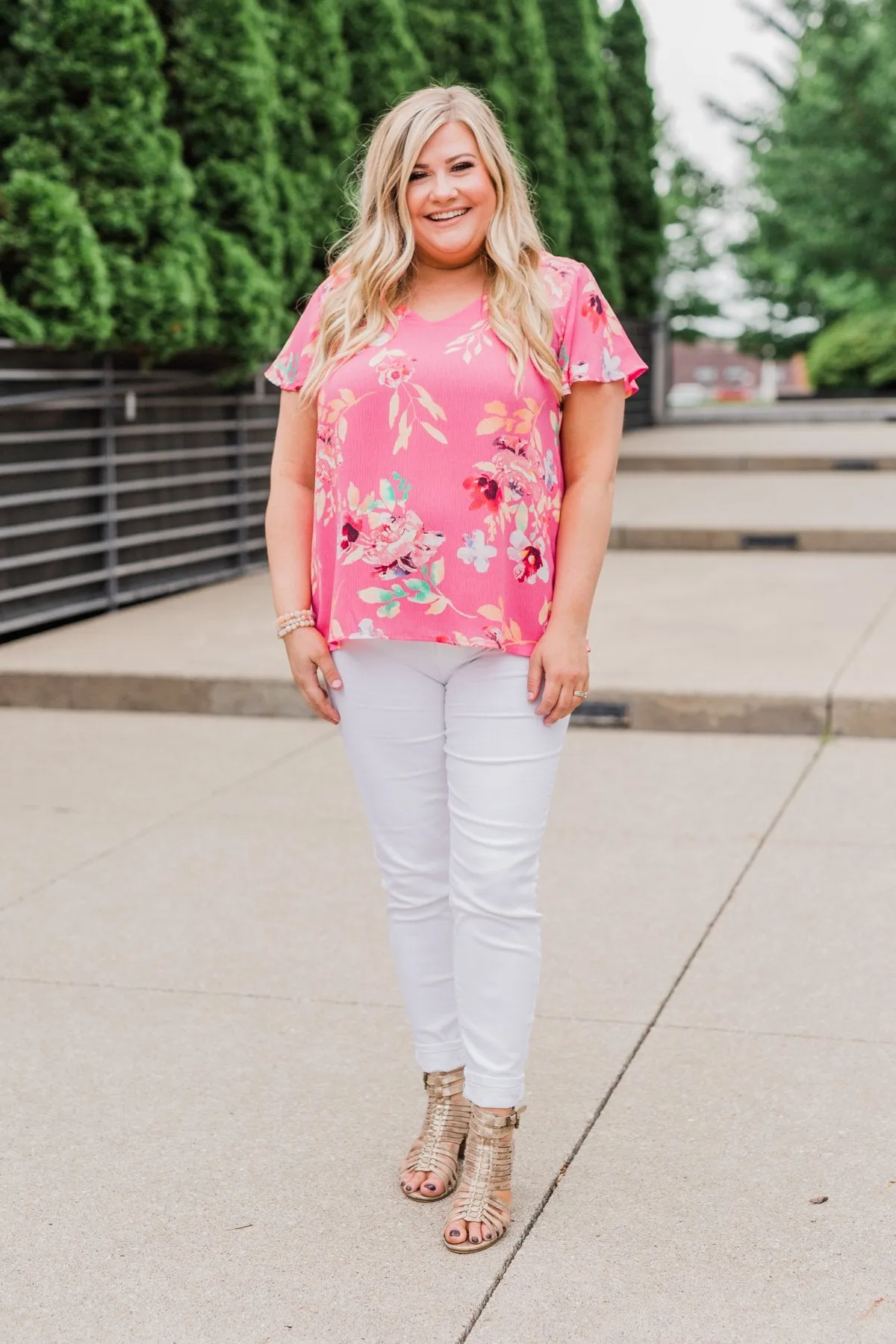Lovely Lady Floral Short Sleeve Top- Pink