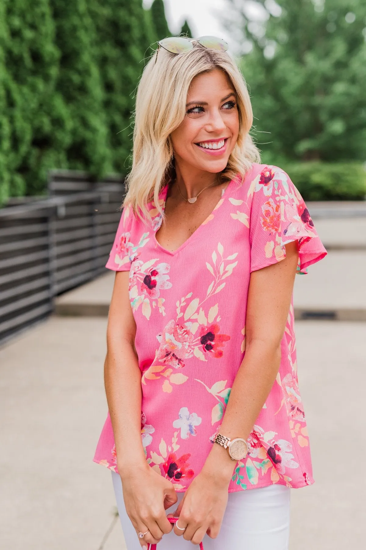 Lovely Lady Floral Short Sleeve Top- Pink
