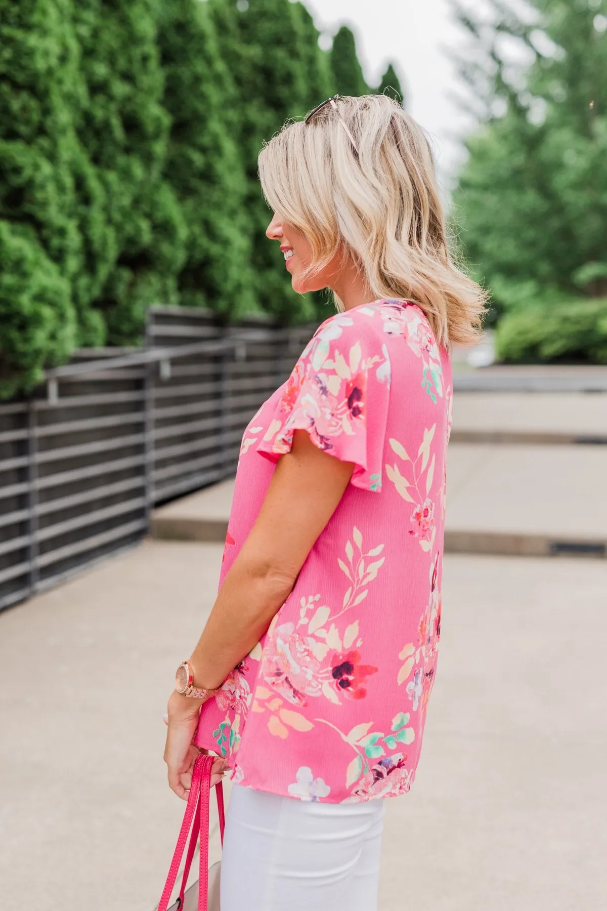 Lovely Lady Floral Short Sleeve Top- Pink