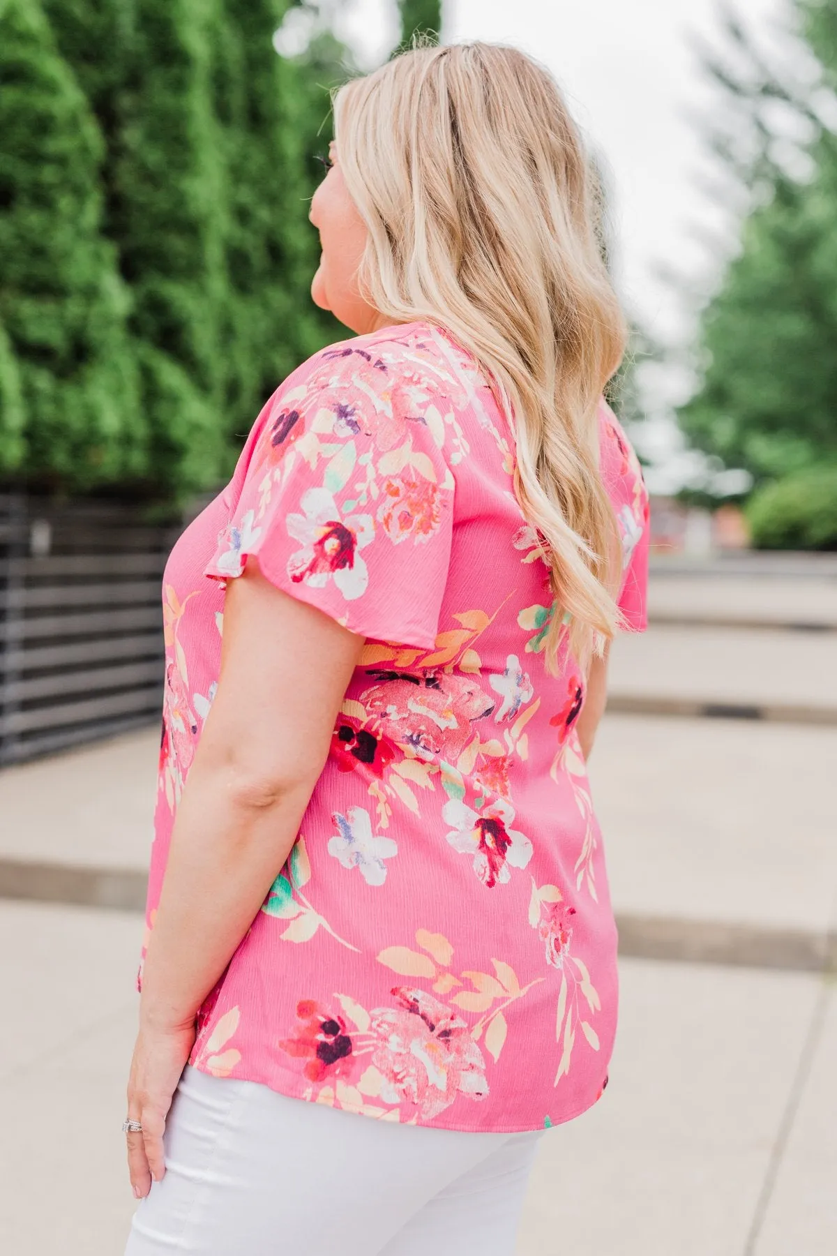 Lovely Lady Floral Short Sleeve Top- Pink