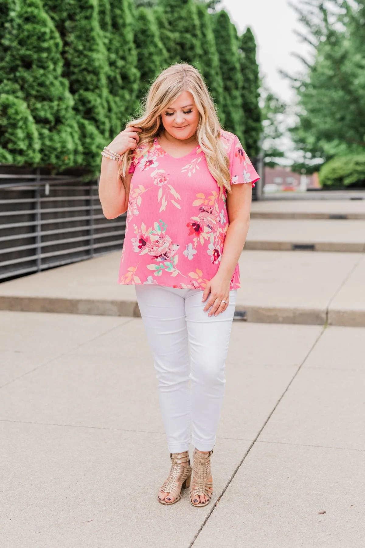 Lovely Lady Floral Short Sleeve Top- Pink