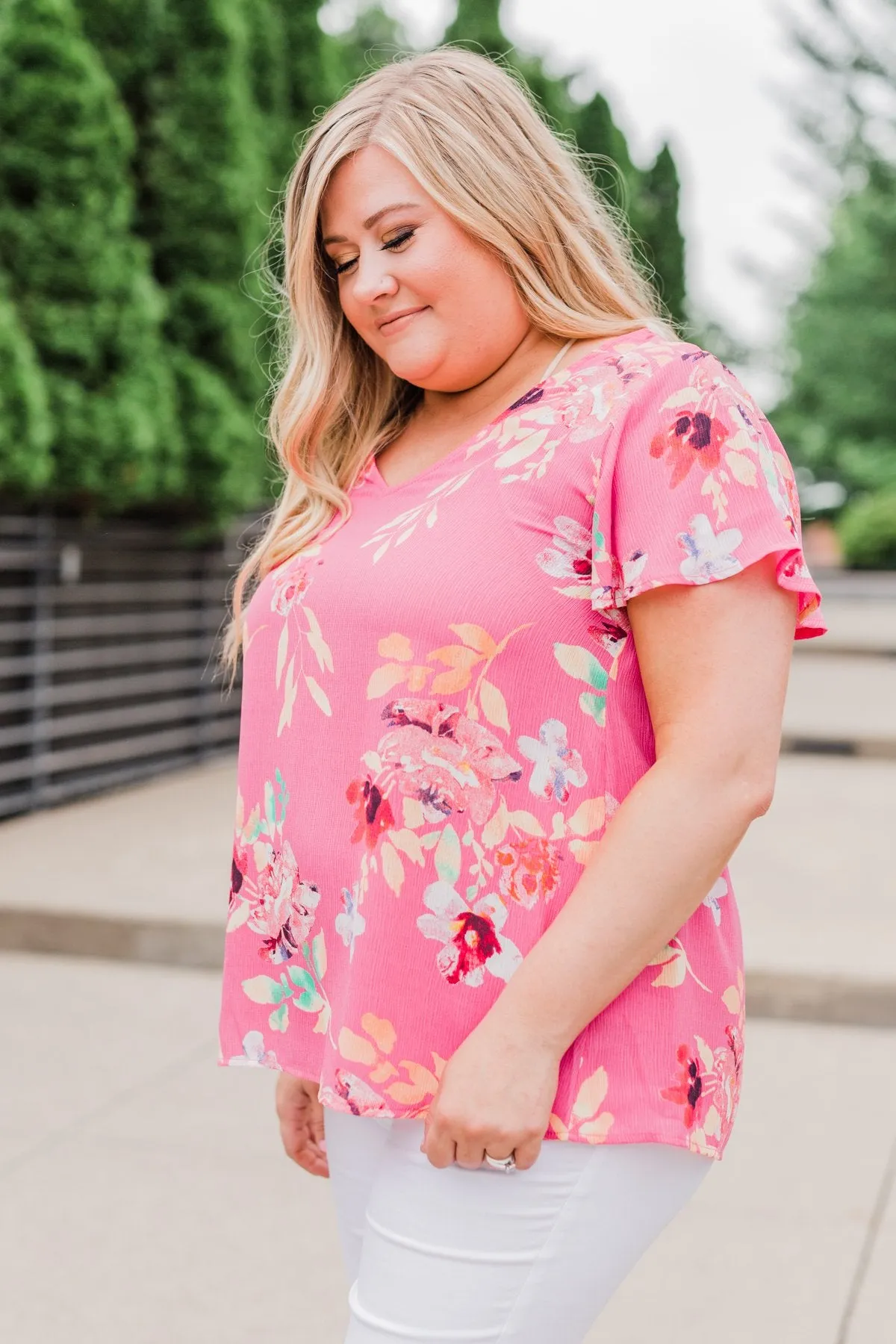 Lovely Lady Floral Short Sleeve Top- Pink