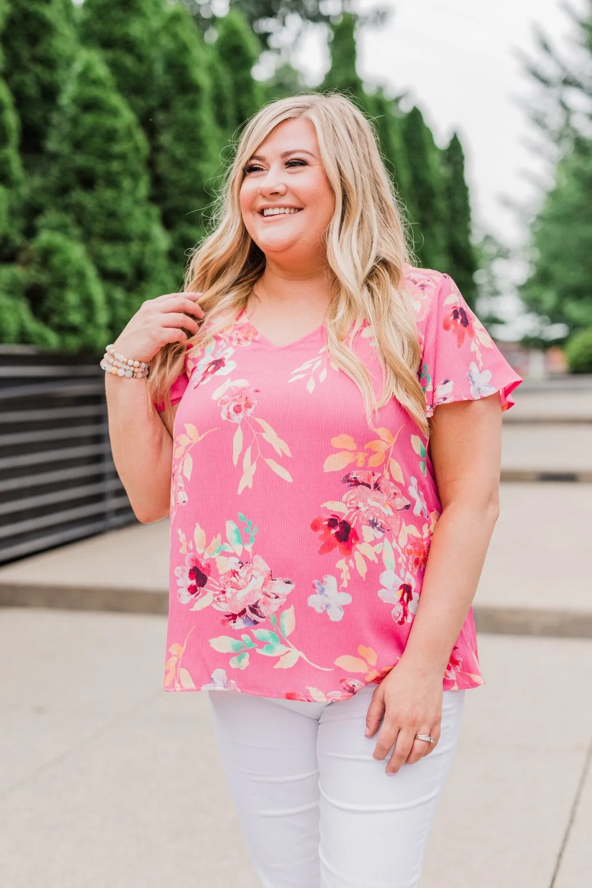 Lovely Lady Floral Short Sleeve Top- Pink