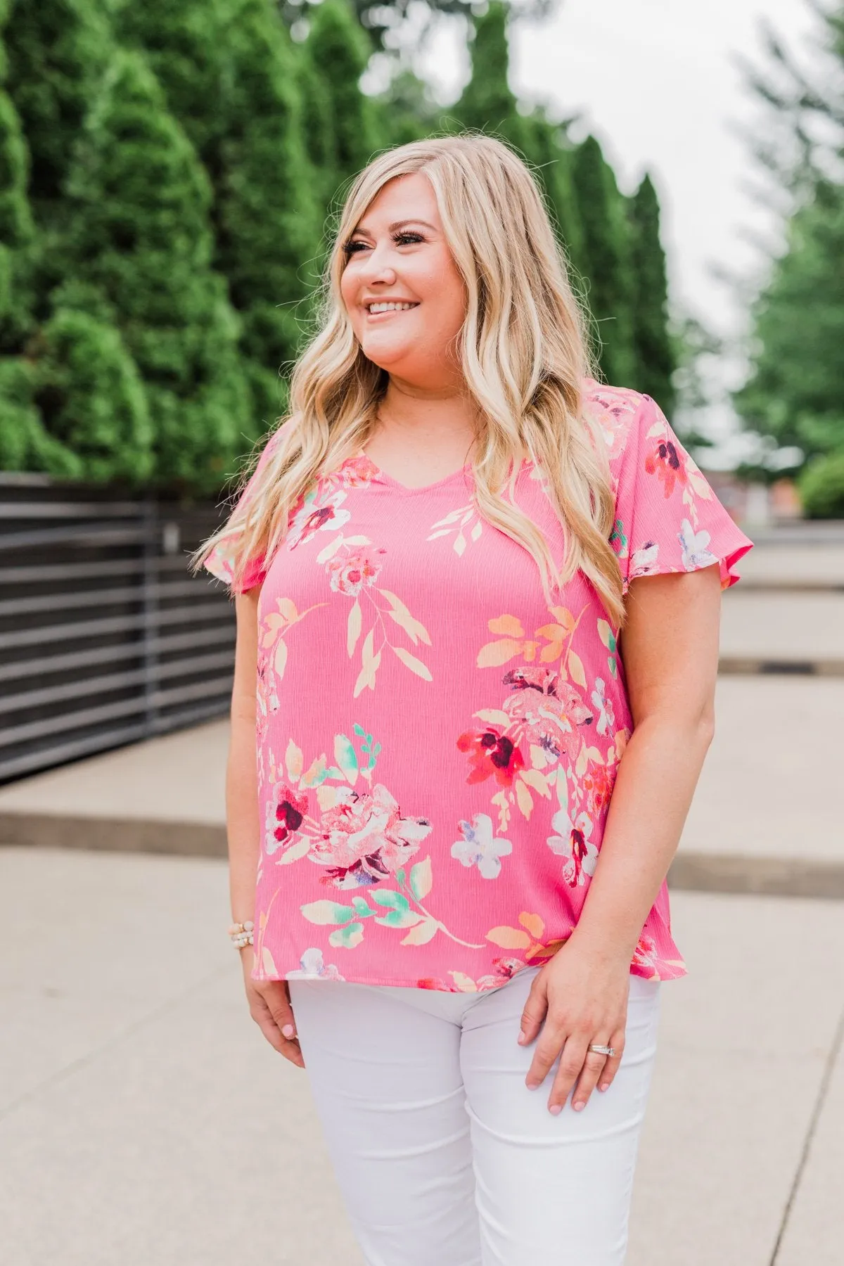 Lovely Lady Floral Short Sleeve Top- Pink