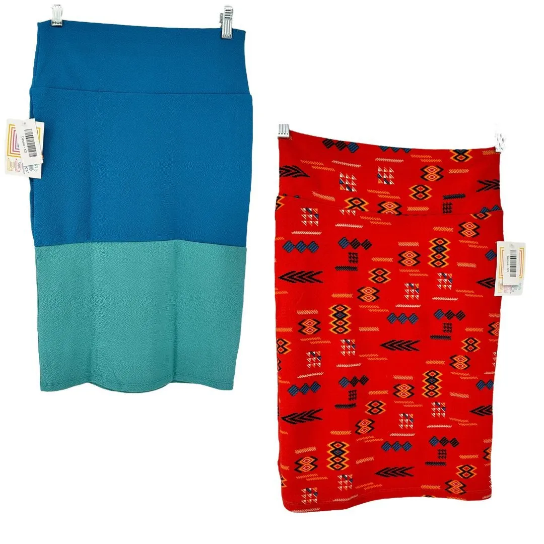 LuLaRoe Cassie Bundle of 2 Womens XS Skirts Pencil Multicolor NWT