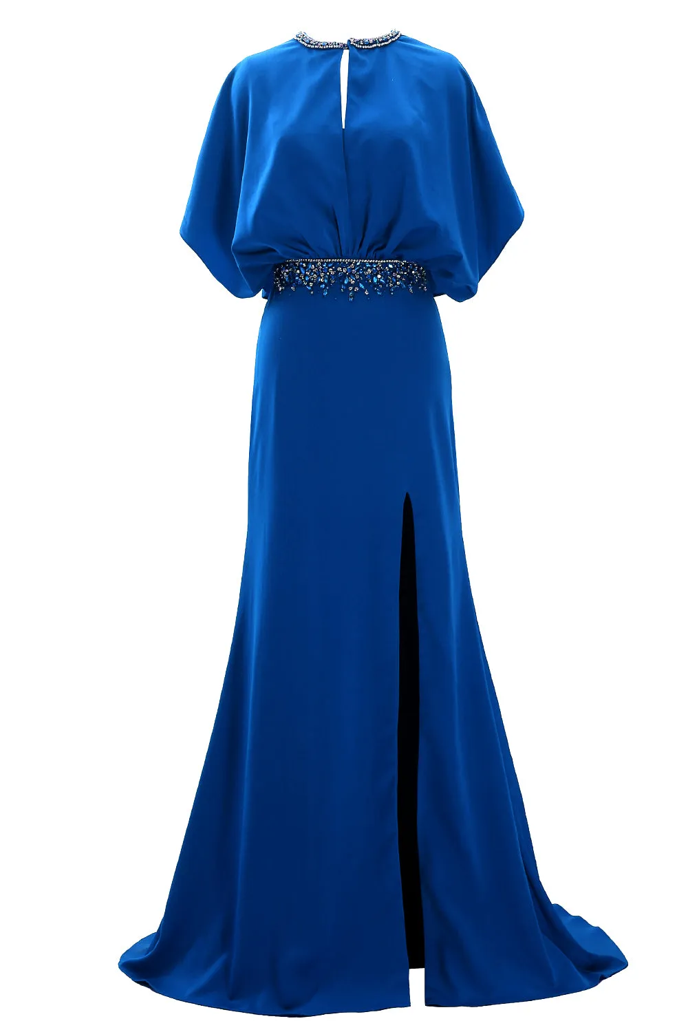 MACloth Women Beaded Crepe Flutter Sleeved Evening Gown Mother of Bride Dresses