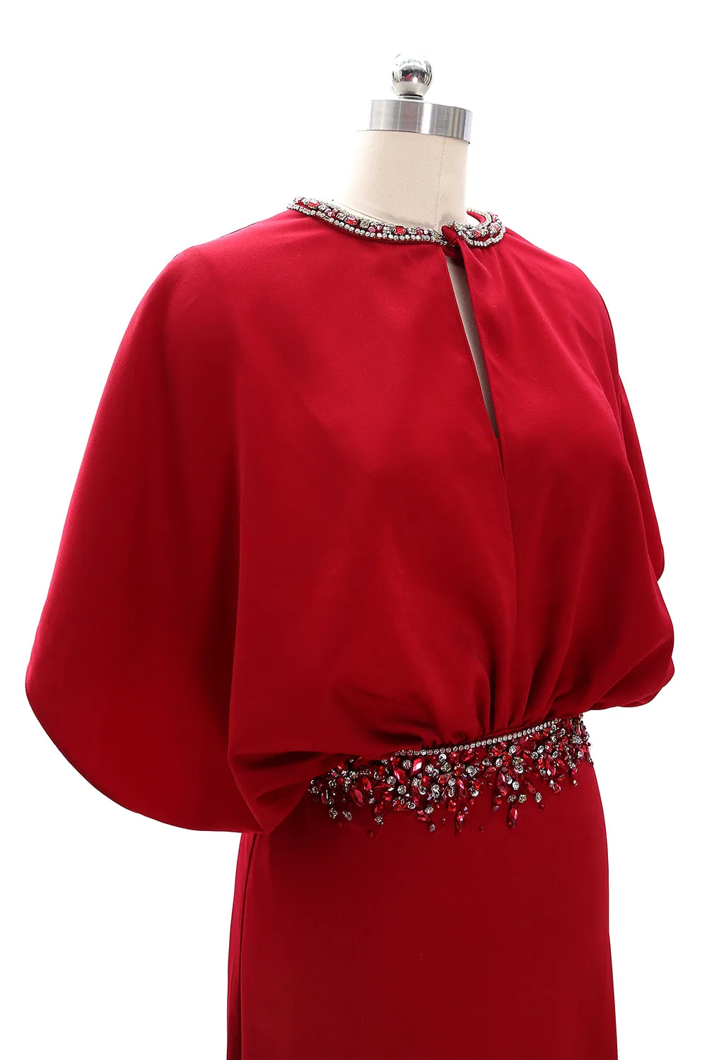 MACloth Women Beaded Crepe Flutter Sleeved Evening Gown Mother of Bride Dresses