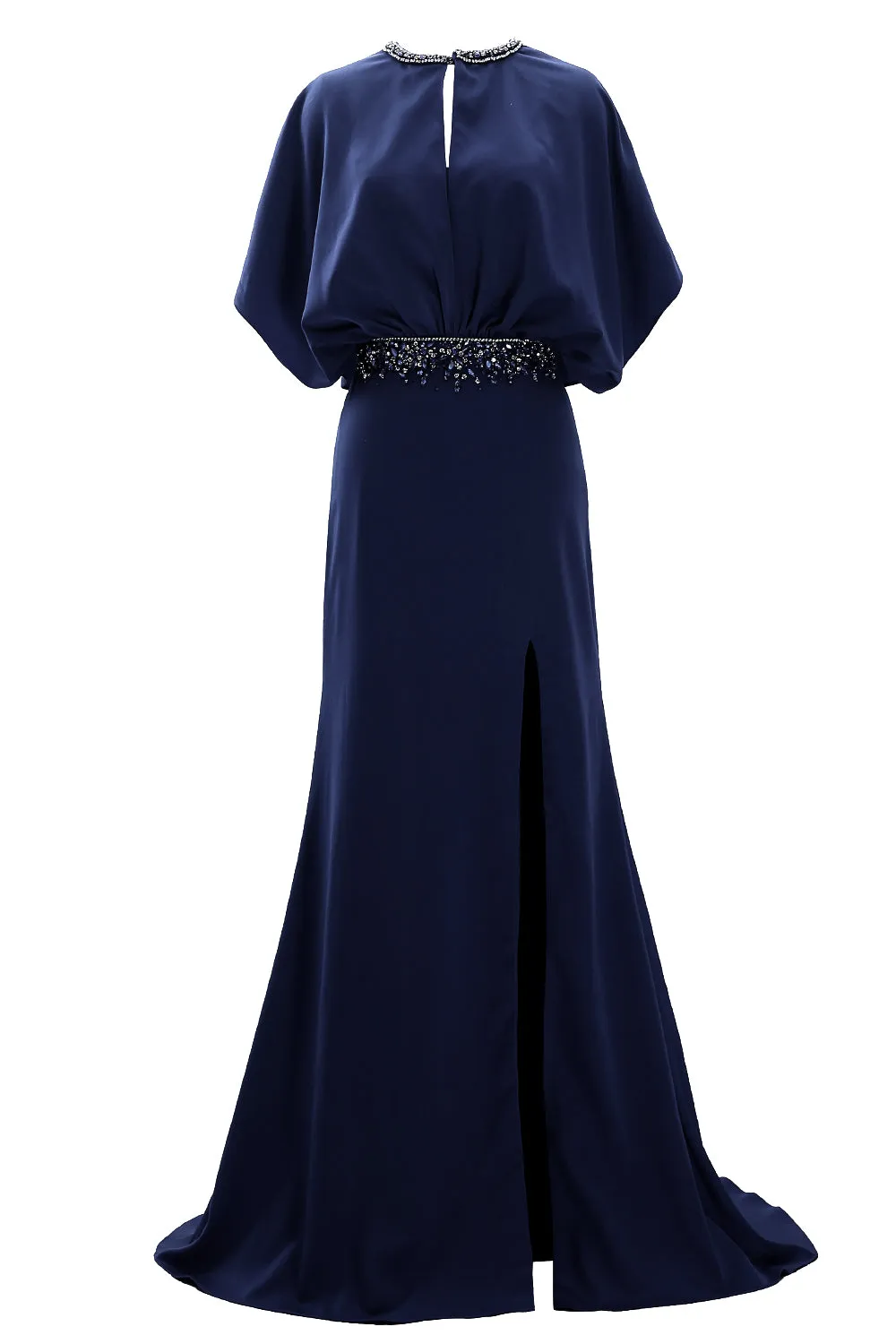 MACloth Women Beaded Crepe Flutter Sleeved Evening Gown Mother of Bride Dresses