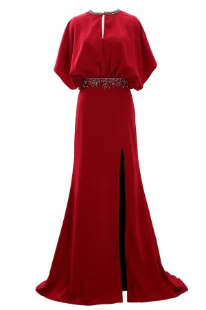MACloth Women Beaded Crepe Flutter Sleeved Evening Gown Mother of Bride Dresses