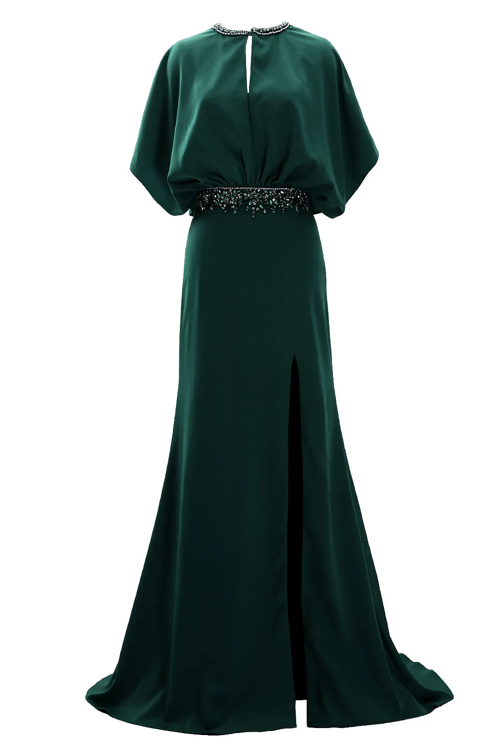 MACloth Women Beaded Crepe Flutter Sleeved Evening Gown Mother of Bride Dresses