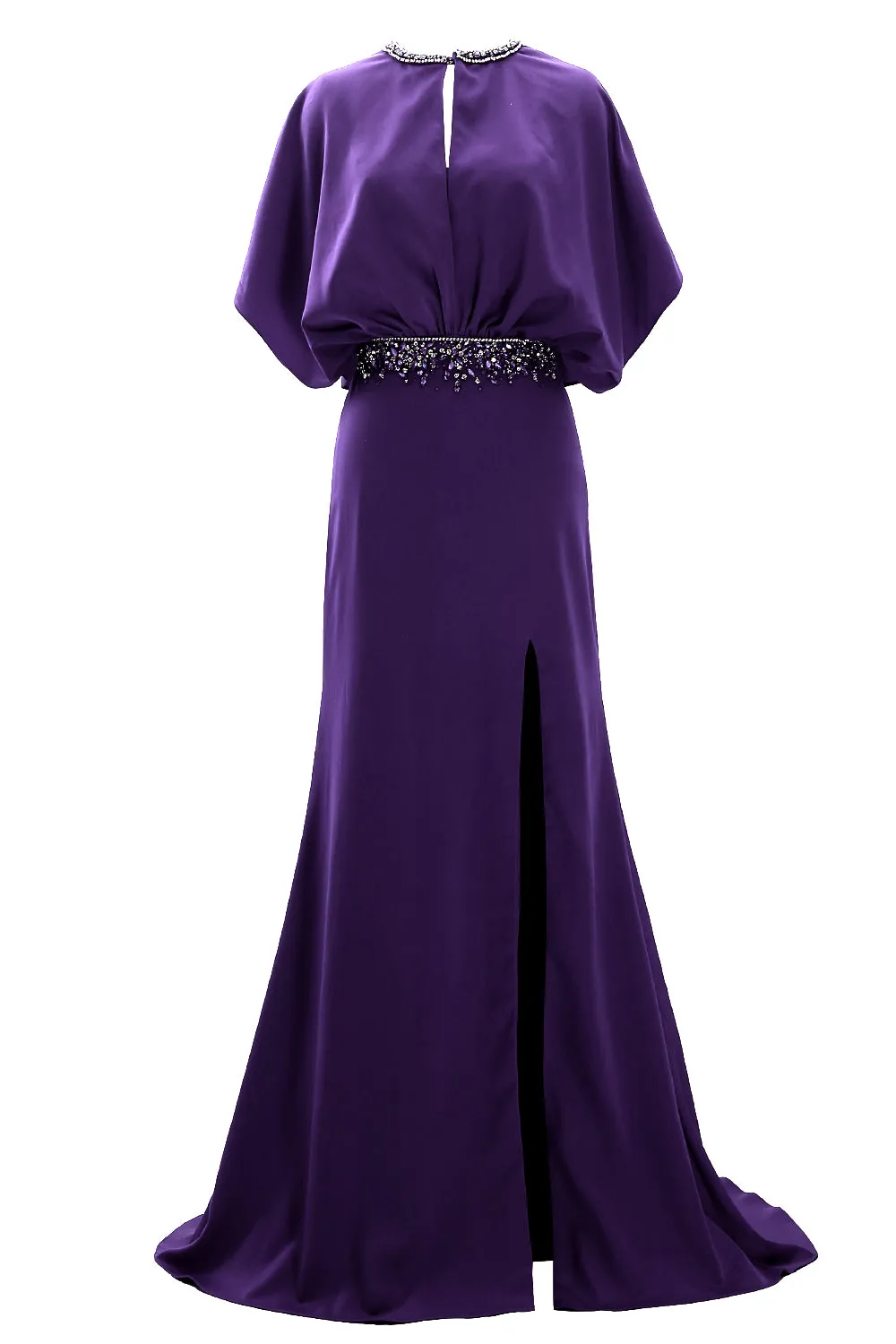 MACloth Women Beaded Crepe Flutter Sleeved Evening Gown Mother of Bride Dresses