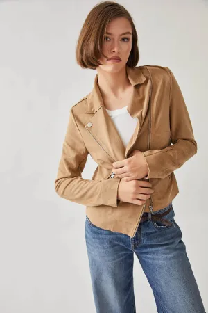 Maeve Faux Suede Moto Jacket - Golden