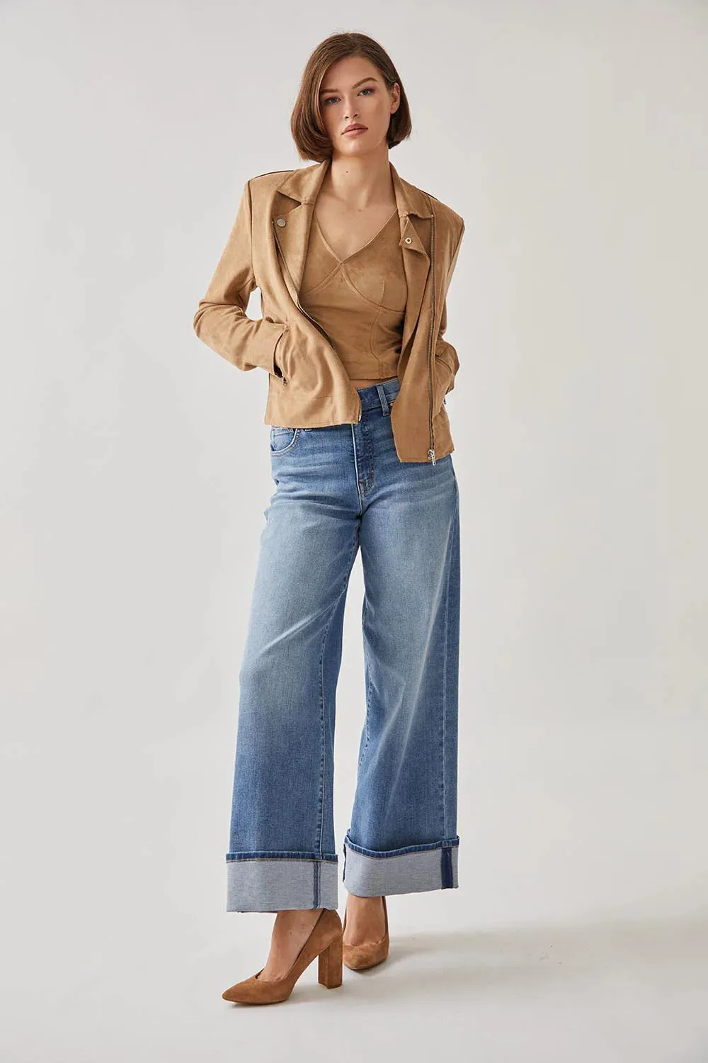 Maeve Faux Suede Moto Jacket - Golden