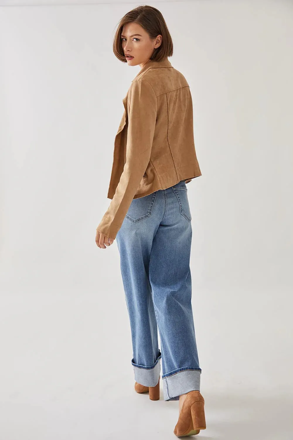 Maeve Faux Suede Moto Jacket - Golden