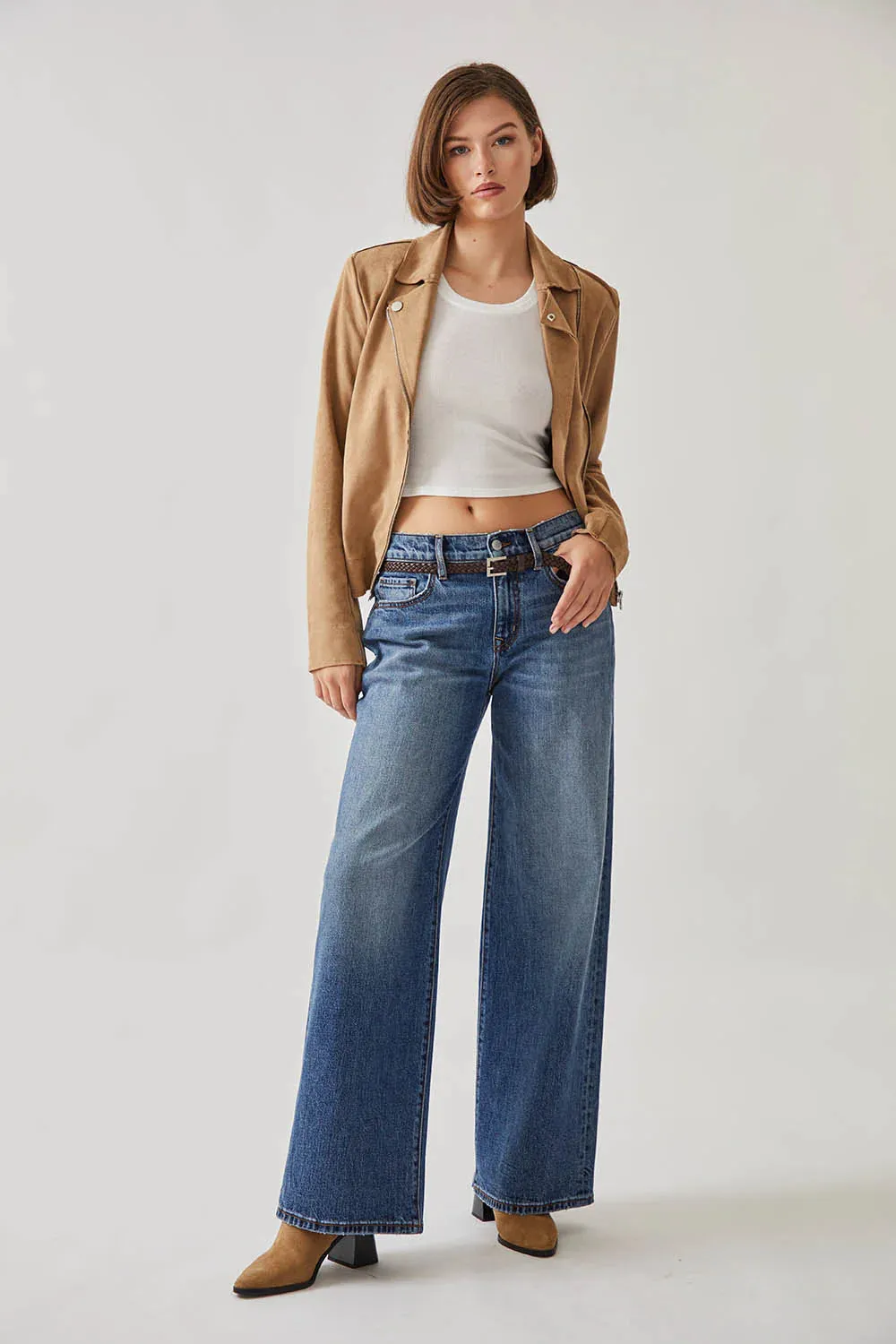Maeve Faux Suede Moto Jacket - Golden