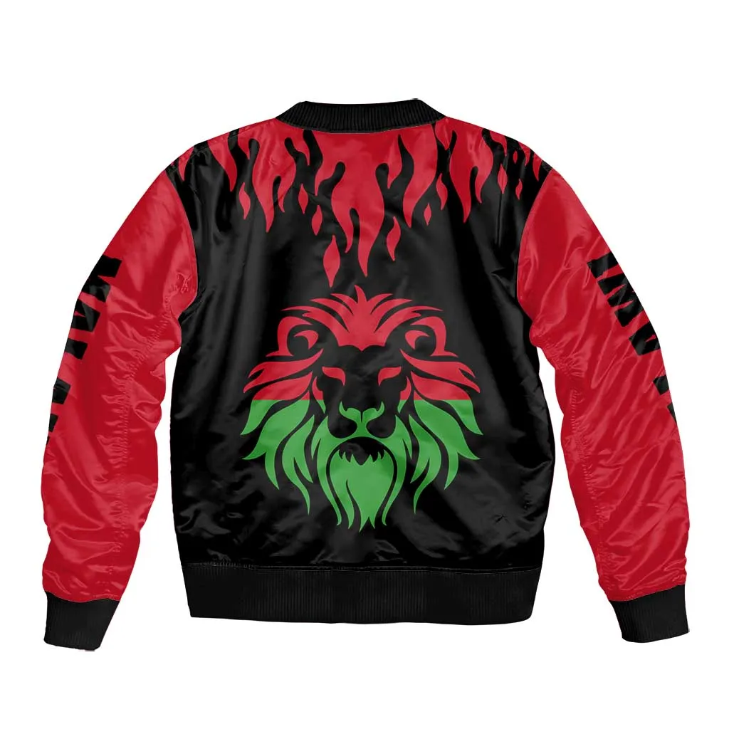 Malawi Lion Map Flag Bomber Jacket Wildlife Fusion Design TS04