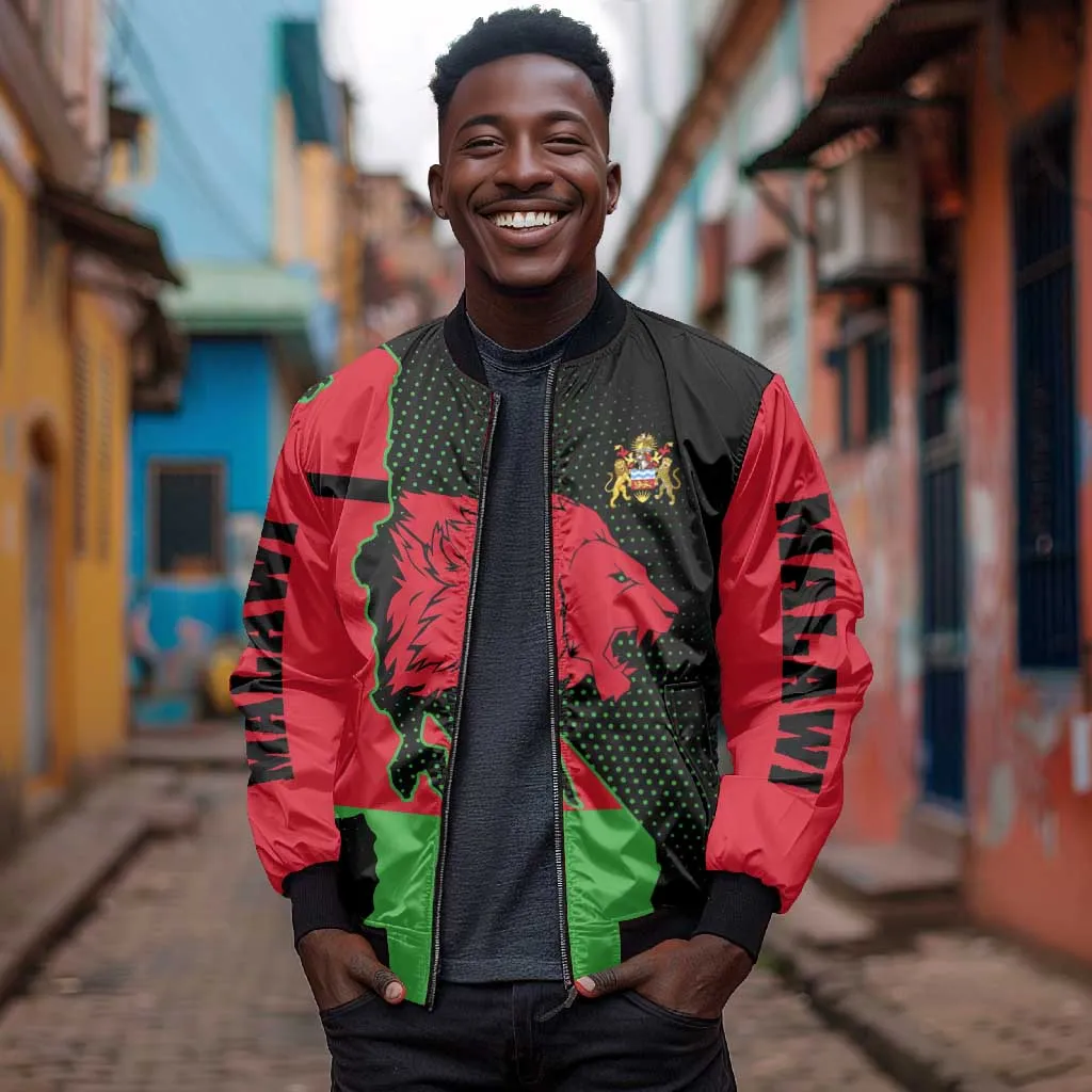 Malawi Lion Map Flag Bomber Jacket Wildlife Fusion Design TS04