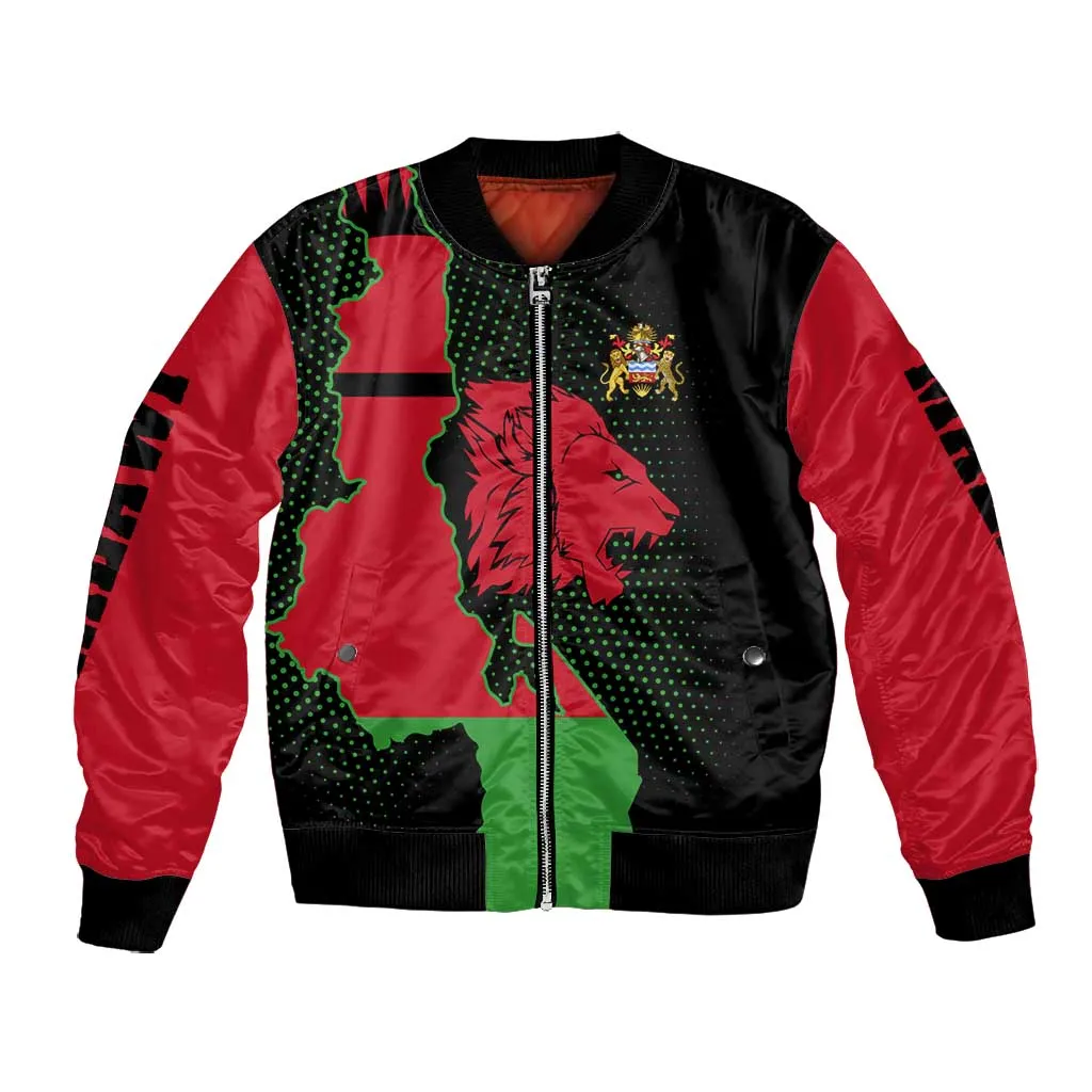Malawi Lion Map Flag Bomber Jacket Wildlife Fusion Design TS04