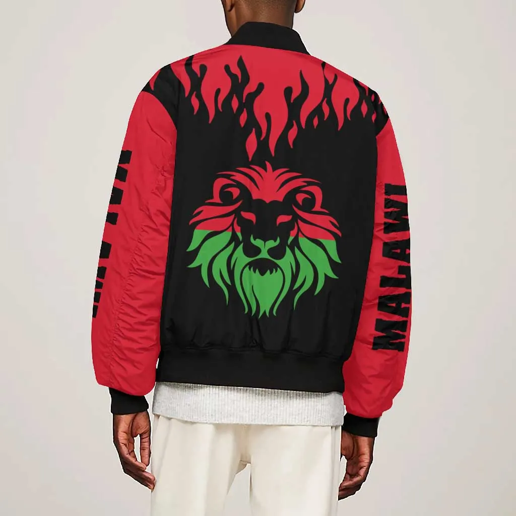 Malawi Lion Map Flag Bomber Jacket Wildlife Fusion Design TS04