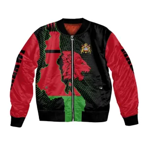 Malawi Lion Map Flag Bomber Jacket Wildlife Fusion Design TS04
