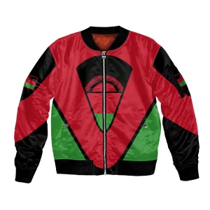 Malawi Sleeve Zip Bomber Jacket Flag Colors Blended with National Emblem TS04