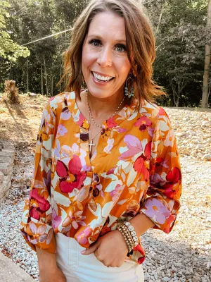 Marigold Floral Dolman Blouse