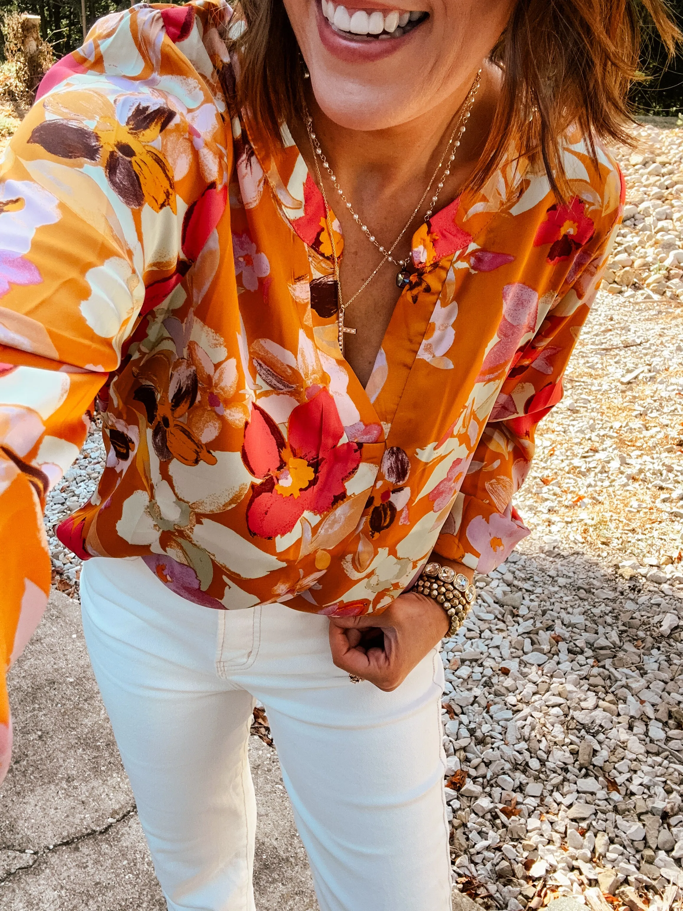 Marigold Floral Dolman Blouse